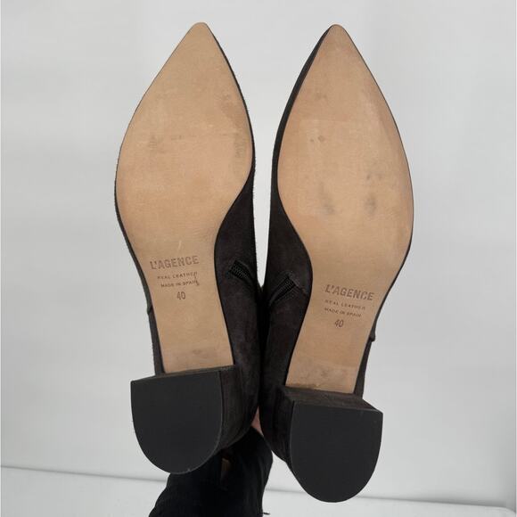 L'Agence Jeannie II Pointed Toe Suede Boots Bootie Block Heel Brown/Gray SIZE 40 - Picture 5 of 8